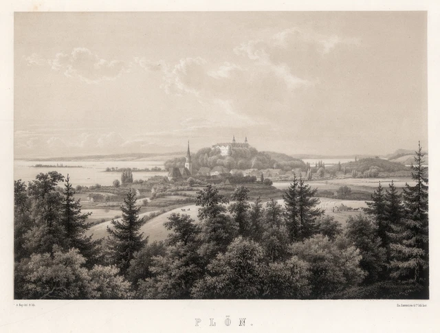 Plön Vista General Original Litografía Nay 1859