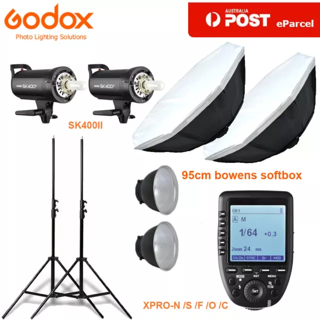 2*Godox SK400II studio Strobe+95cm Softbox+2mlight stand +Reflector,Xpro-Trigger