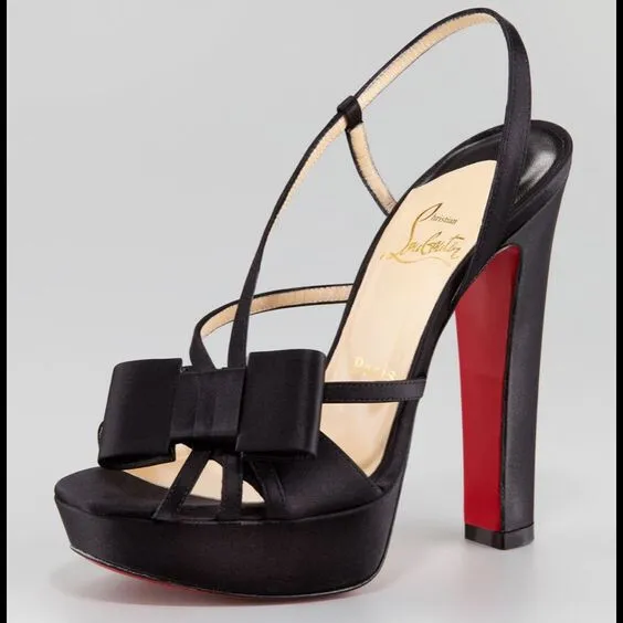 NEW 735€ Louboutin Disconoeud 38,5 Black Satin 150mm high heels Sandals