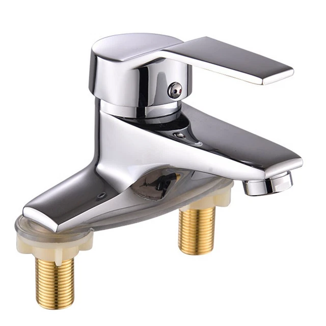 Robinet évier Salle De Bain Ancien En Laiton – 2 Trous, 4 Centres, Double Poignée Croisée