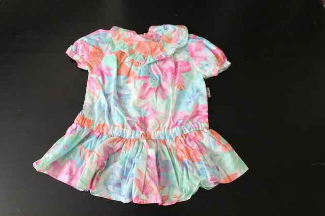 Robe Fille 2 Ans Coton Bleue Brodée Main Fleurs Madagascar - Neuve Avec étiquettes