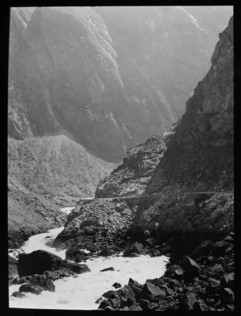 VINTAGE Magic Lantern Slide NORWAY NO33 MOUNTAIN ROAD C1930 PHOTO NORWEGIAN