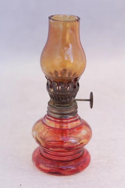 Miniature Antique Ruby Red Glass Hong Kong Oil/Kerosene Lamp 3