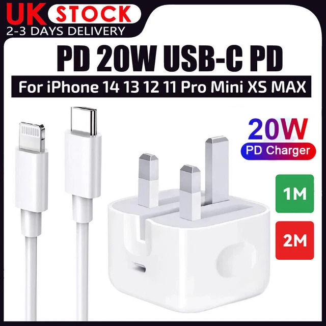 For iPhone 14 13 12 11 Pro XR XS Fast Charging 20W USB-C PD Plug Charger Cable