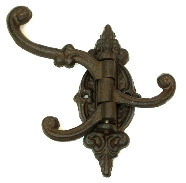 Black Brown Cast Iron Swivel 3 Hook Wall Mount Victorian Vintage Style Hooks