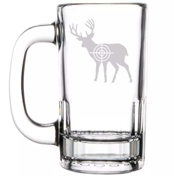 12oz Beer Mug Stein Glass Deer With Bullseye Hunting