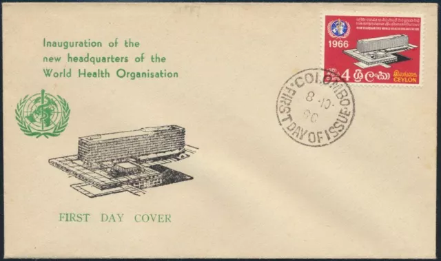 Sri Lanka Ceylon Brief 346 Weltgesundheitsorganisation WHO als FDC 1966