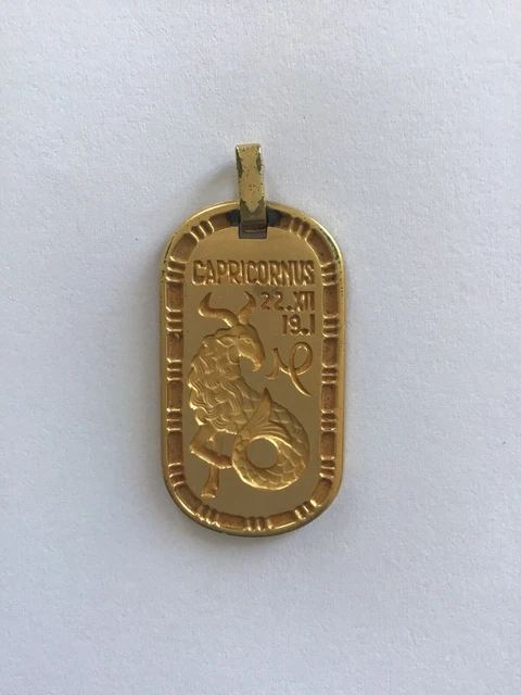 Médaille Zodiacale Vintage - Signe Du Capricorne - Plaqué Or Rectangulaire - Unisexe