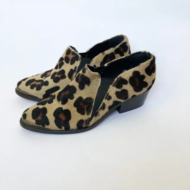 New TBA To Be Announced 6 Booties Beige Leopard Furry Pointy Western Shoes