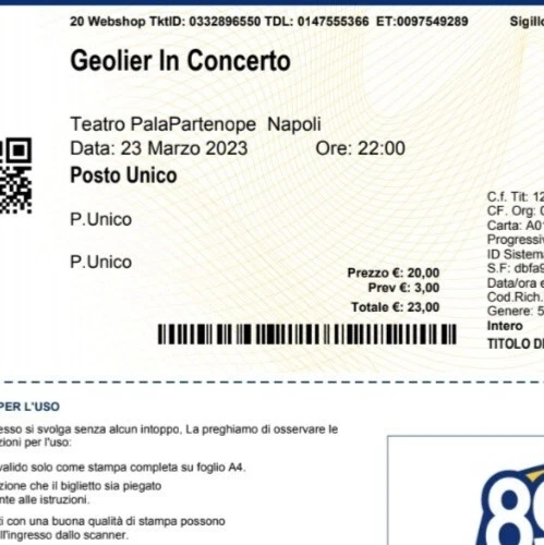 3 BigliettI concerto Geolier 22 aprile 