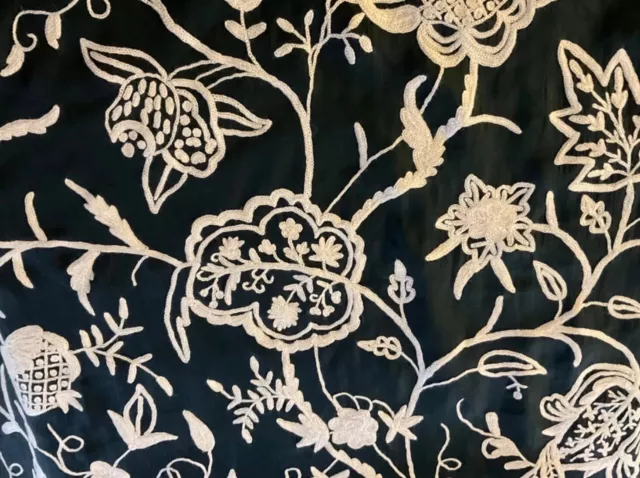 Manston CREWEL SILK & WOOL Fabric - Colour BLACK / IVORY NEW- Sold by the metre