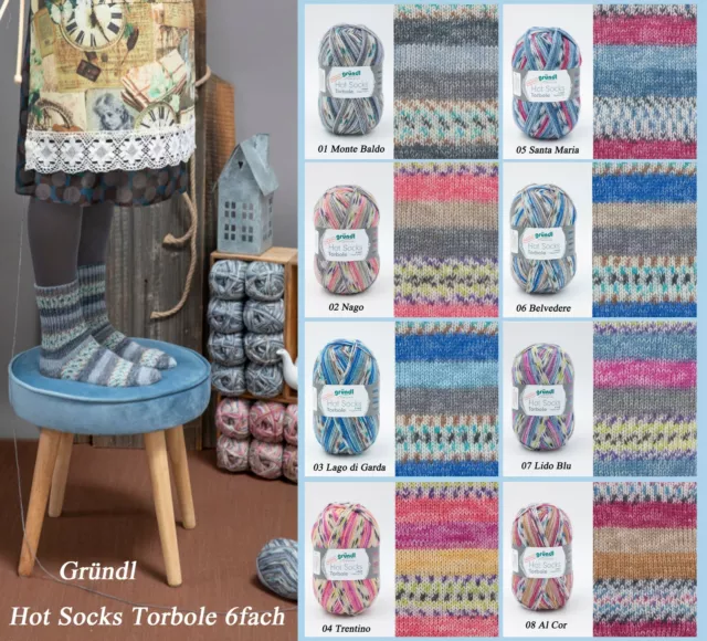 "Gründl Hot Socks Torbole 6fach" 150g Sockenwolle Strumpfwolle mit Farbverlauf
