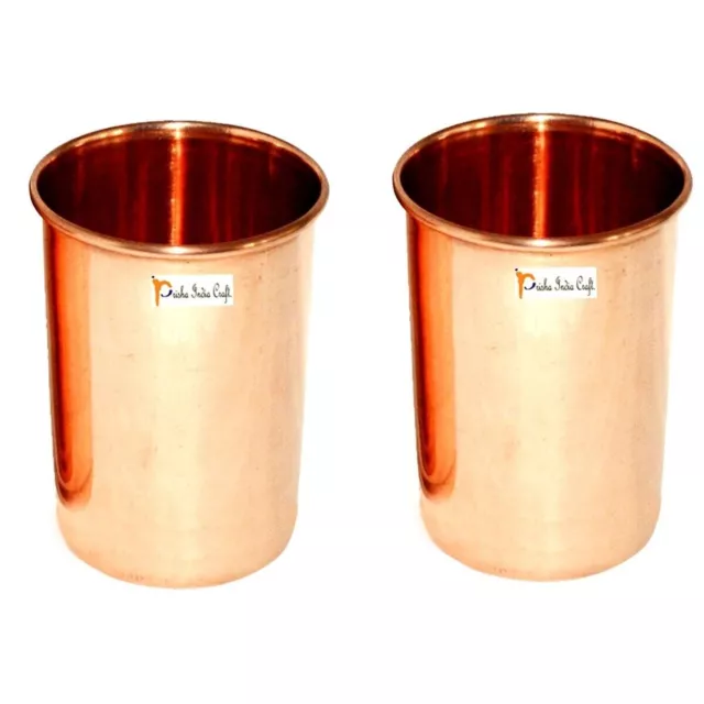 Prisha India Craft Vaso de vidrio de cobre puro, vasos y juego de 2, 320 ML,