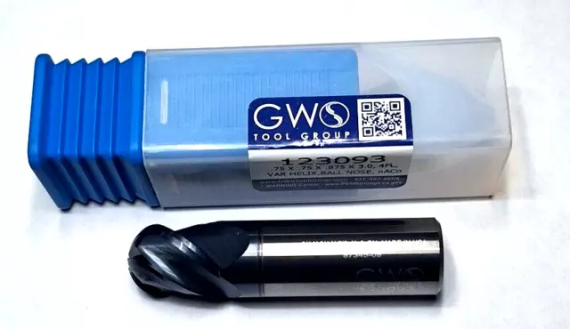 3/4" GWS CARBIDE END MILL 4 FLUTE VARIABLE HELIX BALL NOSE nACo COATED CNC TOOL