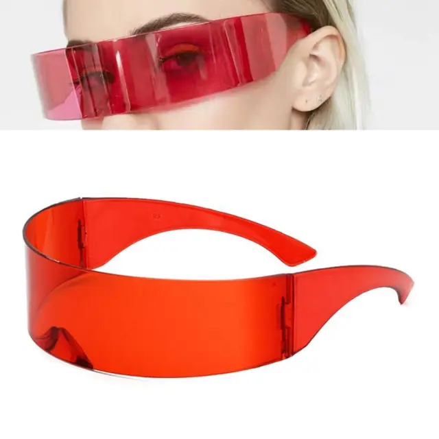 Women Mens Futuristic Visor Sunglasses Robotic Flat Top Glasses Eyewear Red