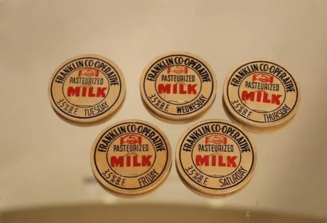 Rare Vtg Mpls Franklin Cooperative 3.5% Bf Milk Caps Tuesday-Saturday 5 In All