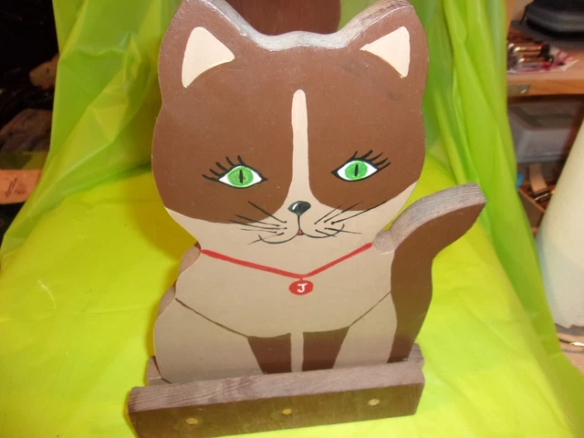 Vintage Folk Art "Cat" Wood Book Rack!