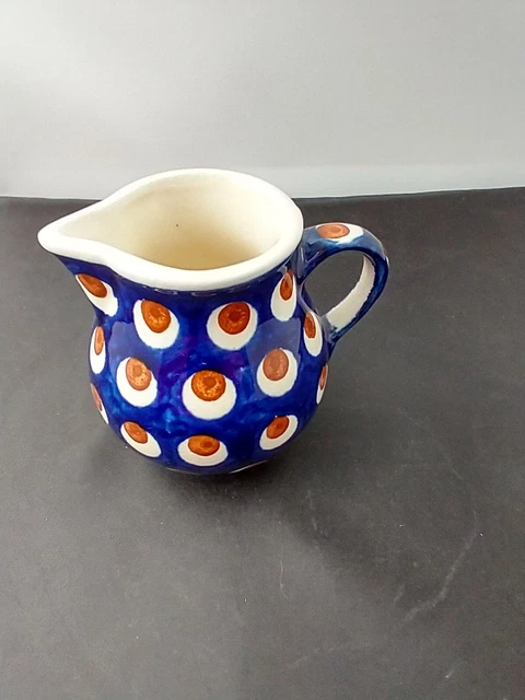 Boleslawiec Polish Pottery Hand Made Peacock Design Creamer