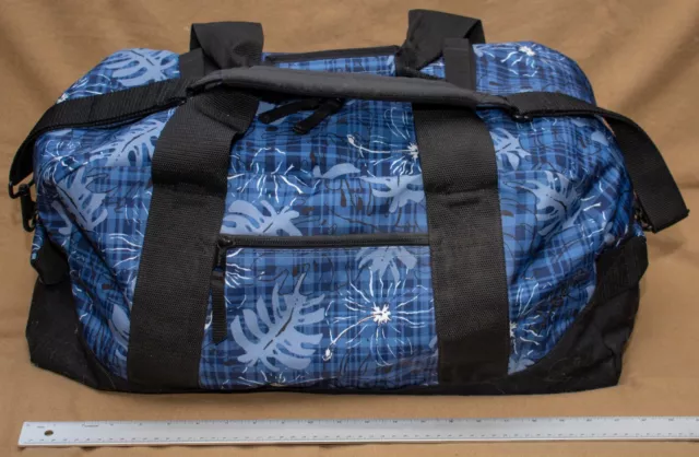 LL Bean Large Duffle Bag Luggage Floral Hawaiian Plaid Blue Excellent 22 inches