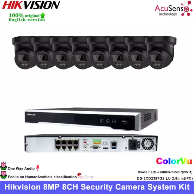 Hikvision 8CH 4K NVR with ColorVu IP Camera CCTV System Security Home MIC 2.8mm