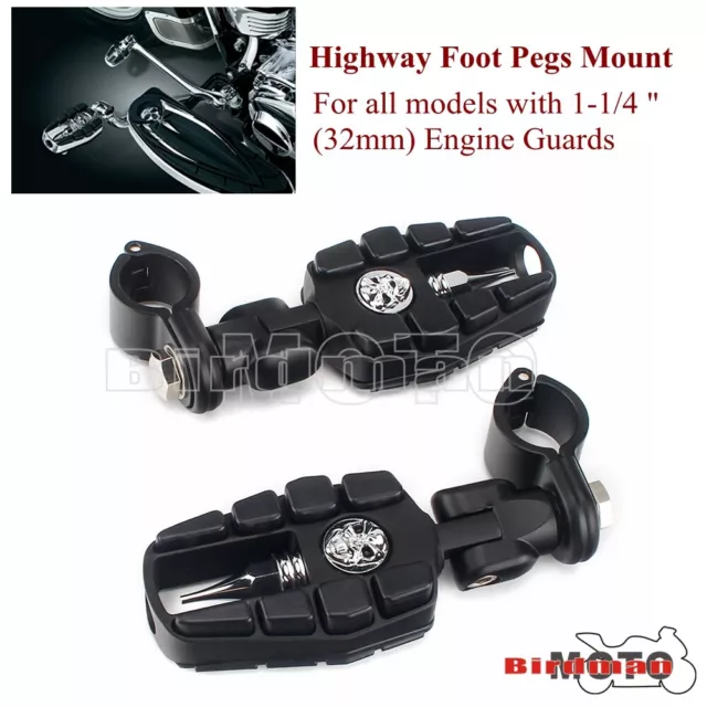 1-1/4" Motorcycle Adjustable Pegs Mounting Kit Skull Zombie Foot Peg Footrest