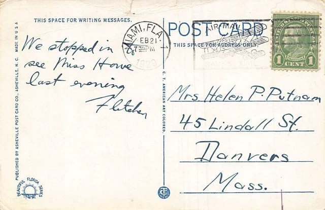 Postcard FL: Airplane View, Ormond Beach, Florida, Linen, Posted 1929, WB 2