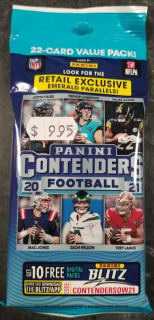 Panini Contenders 2021 Football Value Pack Cello Fat 22 Cards Retail Emerald