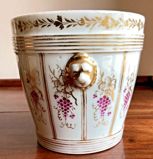 Ancien Cache-pot En émail Décor Marine - Orange - H 17cm X D 32cm