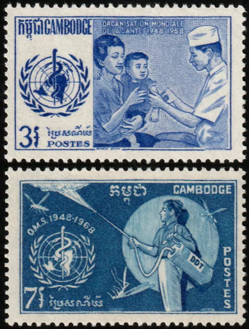 ✔️ CAMBODIA 1968 - WHO MALARIA DDT - Sc. 191/192 Mi. 234/235 MNH ** [1KHP234]