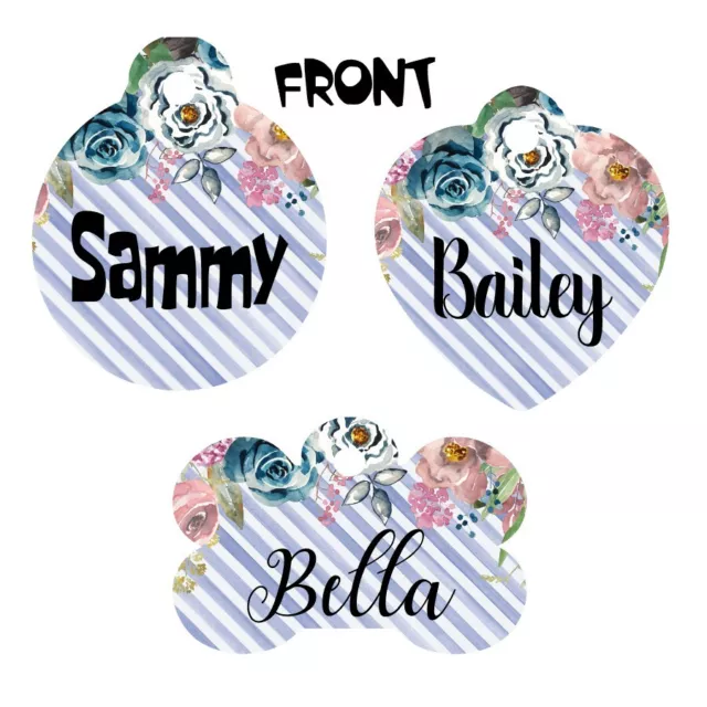 Pet ID Tag Flowers Personalized Custom Double Sided Pet Tag w/name & number