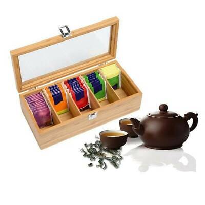 Premium Natural Bamboo Tea Box Organizer with Real Glass Lid For Tea