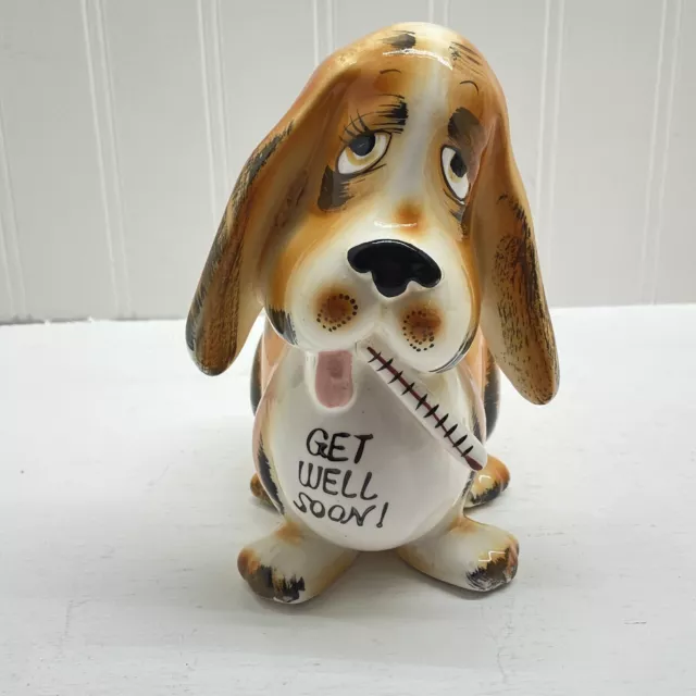 Vintage Bassett Hound Puppy Dog Ceramic Planter “ Get Well Soon”