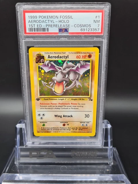 Aerodactyl 1 Edition Prerelease Cosmos Holo Mint 1/62 PSA 7 Pokemon Eng Fossil