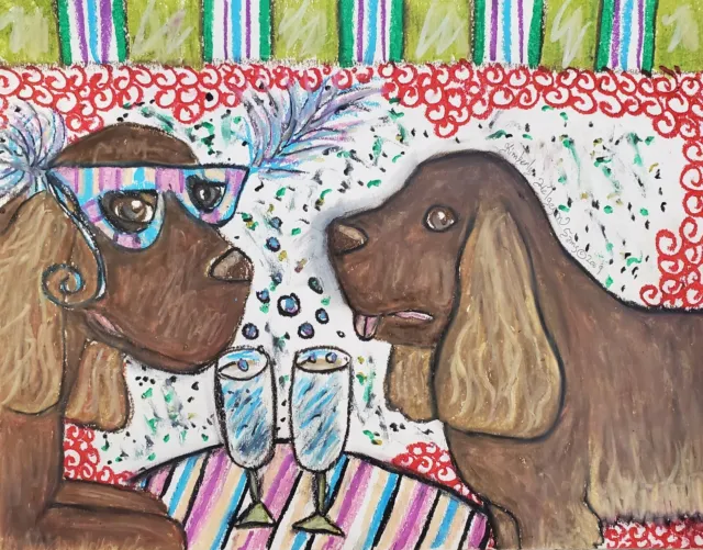 SUSSEX SPANIEL Champagne 13x19 Art Print Signed by Artist KSams Vintage Style