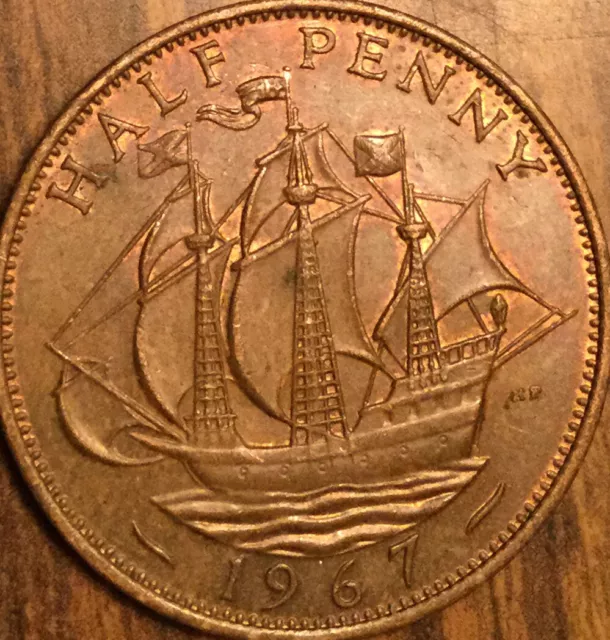 1967 Uk Gb Great Britain Half Penny Coin