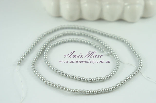 *180pcs Pearl Beads 3mm Light Grey/Silver Imitation Plastic Round Pearl Spacer*