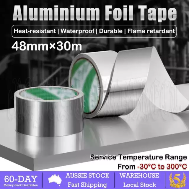 Reinforced Aluminium Foil Tape Adhesive Sealing Heating Duct Silver Repairs 48mm