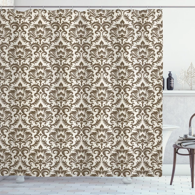 Damask Shower Curtain Antique Victorian Floral Print for Bathroom