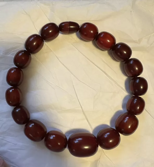 Art Deco Red Cherry Amber Bakelite Faturan Chunky Beads Necklace 176 Grams