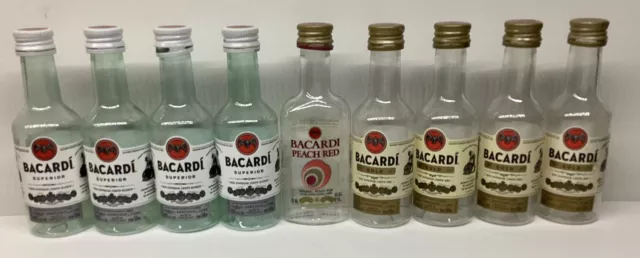 9 Empty Mini Bacardi Rum 50ml Plastic bottles