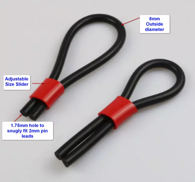 2 Conductive Rubber Loops Big Adjustable Tubing - For Tens Estim Erostek 8mm OD