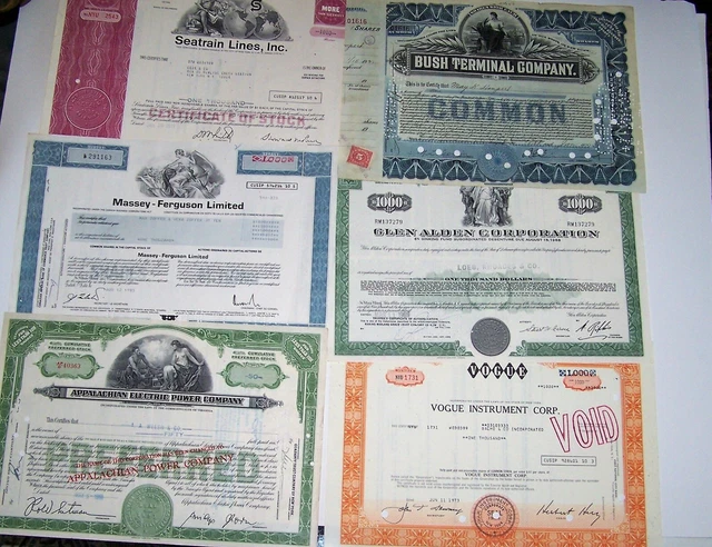 Stock Certificate Lot - Seatrain Lines,BushTreminal,Glen Alden, Massey-Ferguson