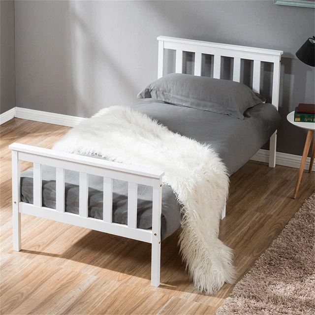 SOILD WOODEN BED 3ft Single Size Bed Frame 90 x 190 cm White for Adults ...