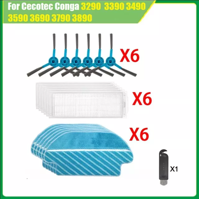  Compatible with Cecotec Conga 3290 3390 3490 3590 3690 3790  3890 Ultra Titanium Vital Robot Vacuum Parts Main Side Brush Hepa Filter  Mop Rag (Color : Set 1)