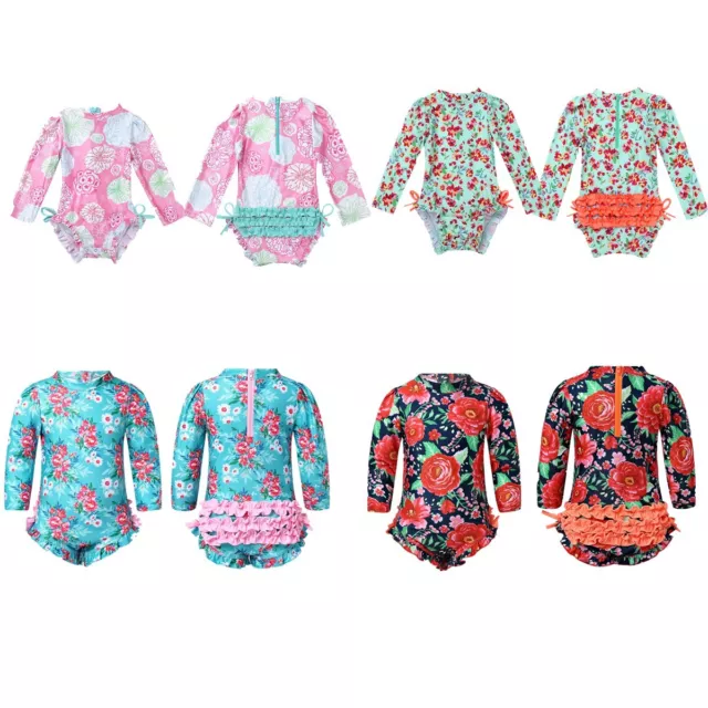 Toddler Girls Swimsuit Ruffles Swimwear Swimming Bathing Suit Floral Pattern