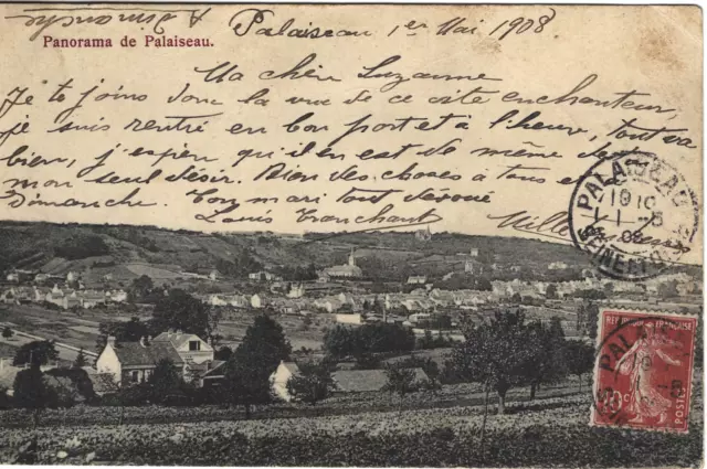 PALAISEAU 91 panorama CPA écrite à Mme S. Tranchant chez Champeau à Clichy 1908