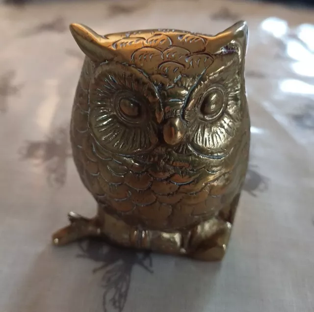 VINTAGE Solid Brass Owl sitting On Branch 1960s 70s