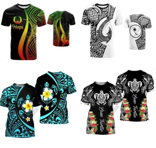 T-shirt casual donna/uomo Pohnpei PolynesianTattoo stampa 3D top manica corta