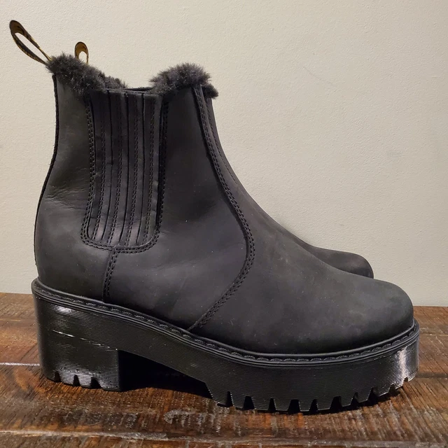 Dr. Martens Rometty Chelsea Heeled Platform Boots Womens 9 Black Leather Fur Dr. Martens Rometty Chelsea Heeled Platform Boots Womens 9 Black Leather Fur