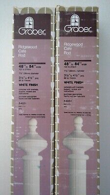 2 Graber Curtain Rod Set 1 1/2" Ridgewood Cafe Rod 48 to 84" White Wood Finials